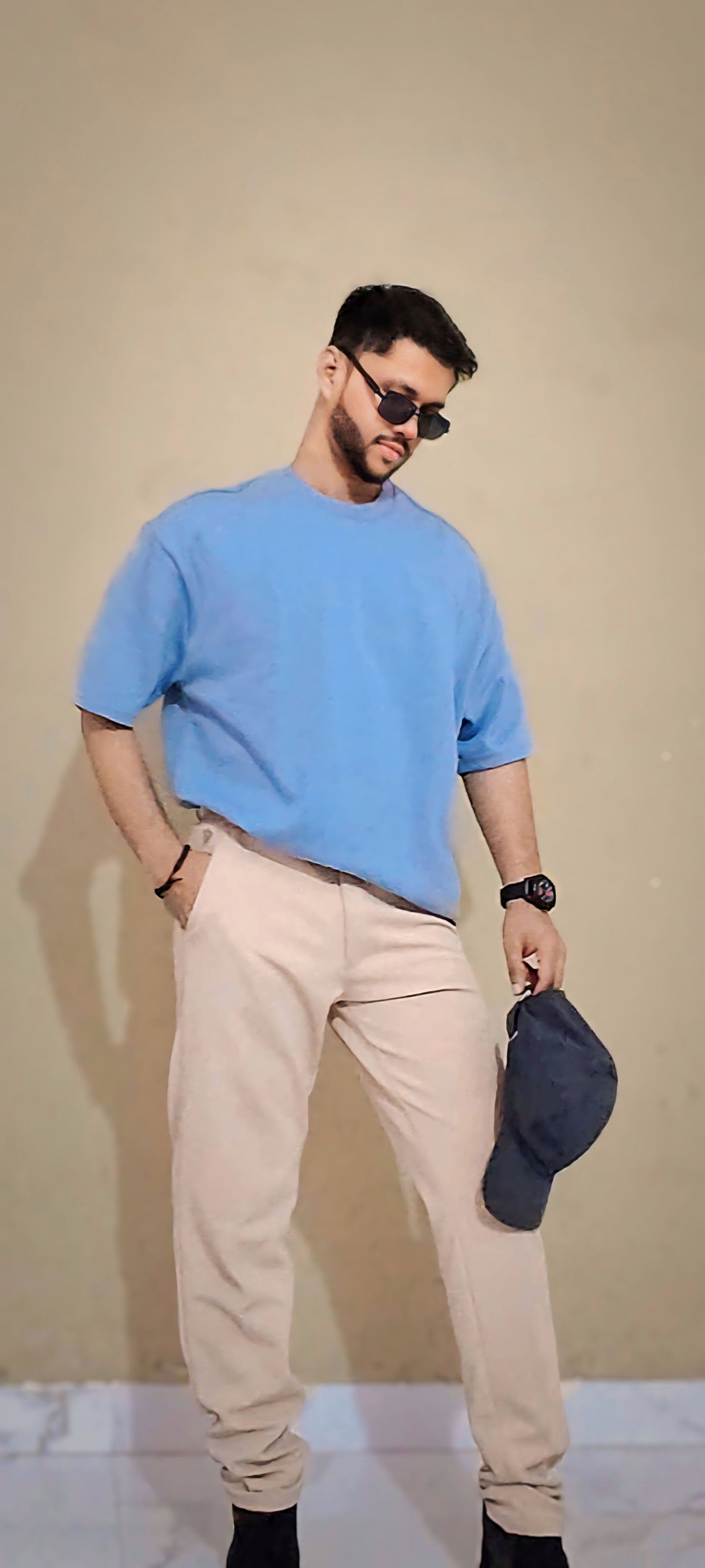 Over Sized Plain Cotton T-Shirt Sky-blue colour